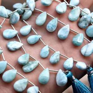 8 Inches Strand, 14 Pcs,Finest Quality,Natural Larimar Smooth Pear shape Cabochon,Size 11-13mm