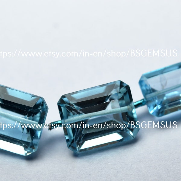 7 pcs, Finest Quality, AAA Quality, Natural Swiss Blue Topaz Faceted Rectangle Shaped Briolettes, Size 6-10mm,