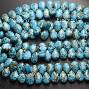 5 Matched Pair,Super Finest Quality,COPPER Turquoise Smooth Pear Shape Briolettes,Size 10x14mm