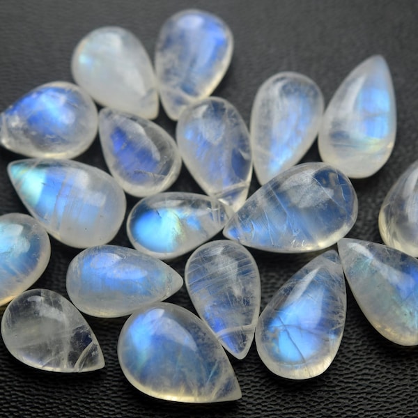 10 Beads,Blue Flash Rainbow Moonstone Smooth Pear Shape Briolettes,Size 11-10mm Approx