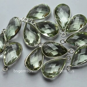 925 Sterling Silver,Natural Green Amethyst Faceted Heart Shape Connector,5 Piece Of  14mm App.