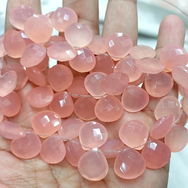 6 Inches Strand, Rose Chalcedony Faceted Heart Shape Briolettes,Size 14mm