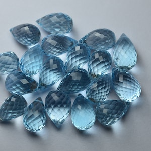 6 pcs,Side Drilled,Natural Sky Blue Topaz Micro Faceted Drops Shaped Briolettes,