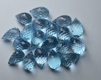 4 pcs,Side Drilled,Natural Sky Blue Topaz Micro Faceted Drops Shaped Briolettes,10mm,