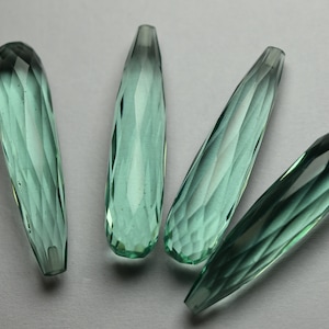 Half Drilled,2 Matches Pair,Green Amethyst Hydro Quartz Faceted Drops Shape Briolettes,Size 35mm