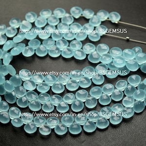 7 Inch Strand,Super Finest Quality,Aqua Chalcedony Quartz Faceted Heart Shape Briolettes,Size 6mm