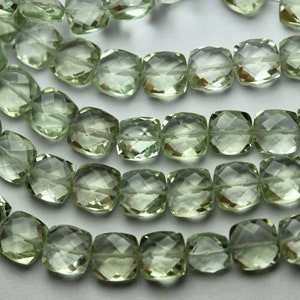 8 Inch Strand,Super Finest Quality,Natural Green Amethyst Faceted Cushion Shape Briolettes,Size 8mm