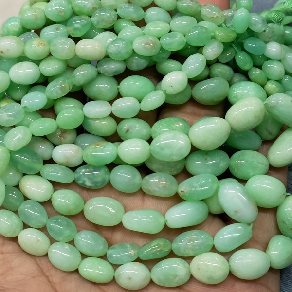 14 inch streng, beste kwaliteit, natuurlijke chrysopraas gladde ovale kralen, grootte 7-11mm