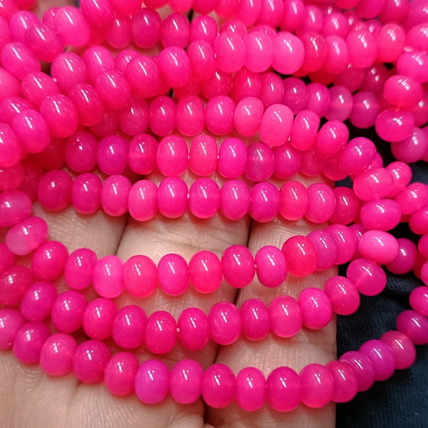 8 Inches Strand,Super Finest,Pink Chalcedony Smooth Rondelles Shape Beads,Size 6-6.5mm