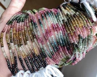 Hilo de 13,5 pulgadas, calidad AAA, Rondelles facetados de turmalina múltiple natural. 3,5 mm