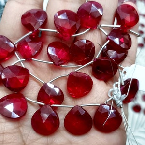 10 pezzi, briolette a forma di cuore sfaccettate al quarzo corindone RUBELLITE, 15 mm