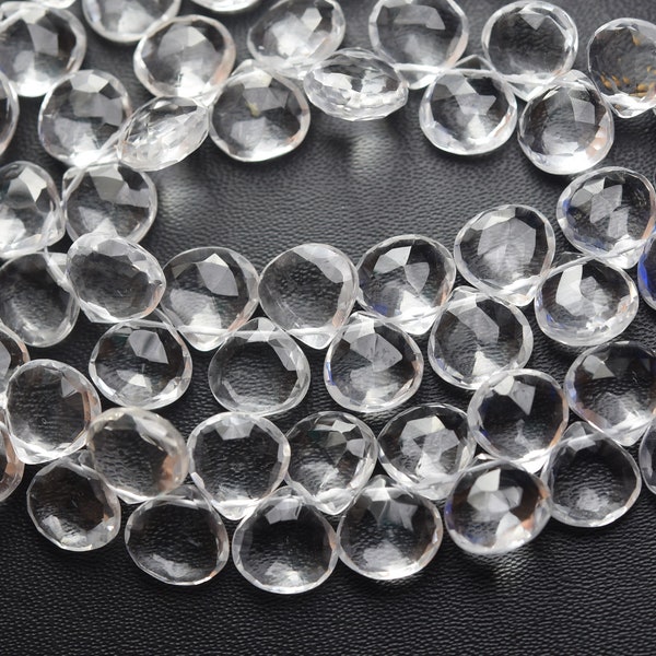 7 Inch Strand,Super Finest Quality,Natural ROCK Crystal Faceted Heart Shape Briolettes,Size 9-10mm