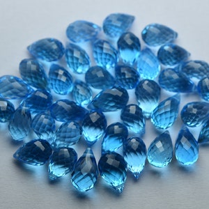 15 pcs,Finest Quality,AAA Quality,Natural Swiss Blue Topaz Faceted Drops Shaped Briolettes,8-7mm,