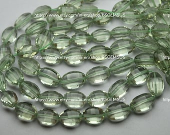 Hilo de 18 cm, cuentas ovaladas facetadas de amatista verde natural, tamaño 12-13 mm