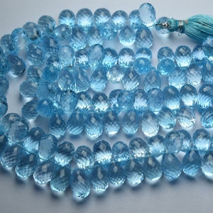 6 pcs,Finest Quality,AAA Quality,Natural Sky Blue Topaz Faceted Drops Shaped Briolettes, 11-12mm,