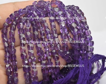 8 Inch Strand,Natural Purple Amethyst  Faceted Box Shape Briolettes,Size 5-5.5mm