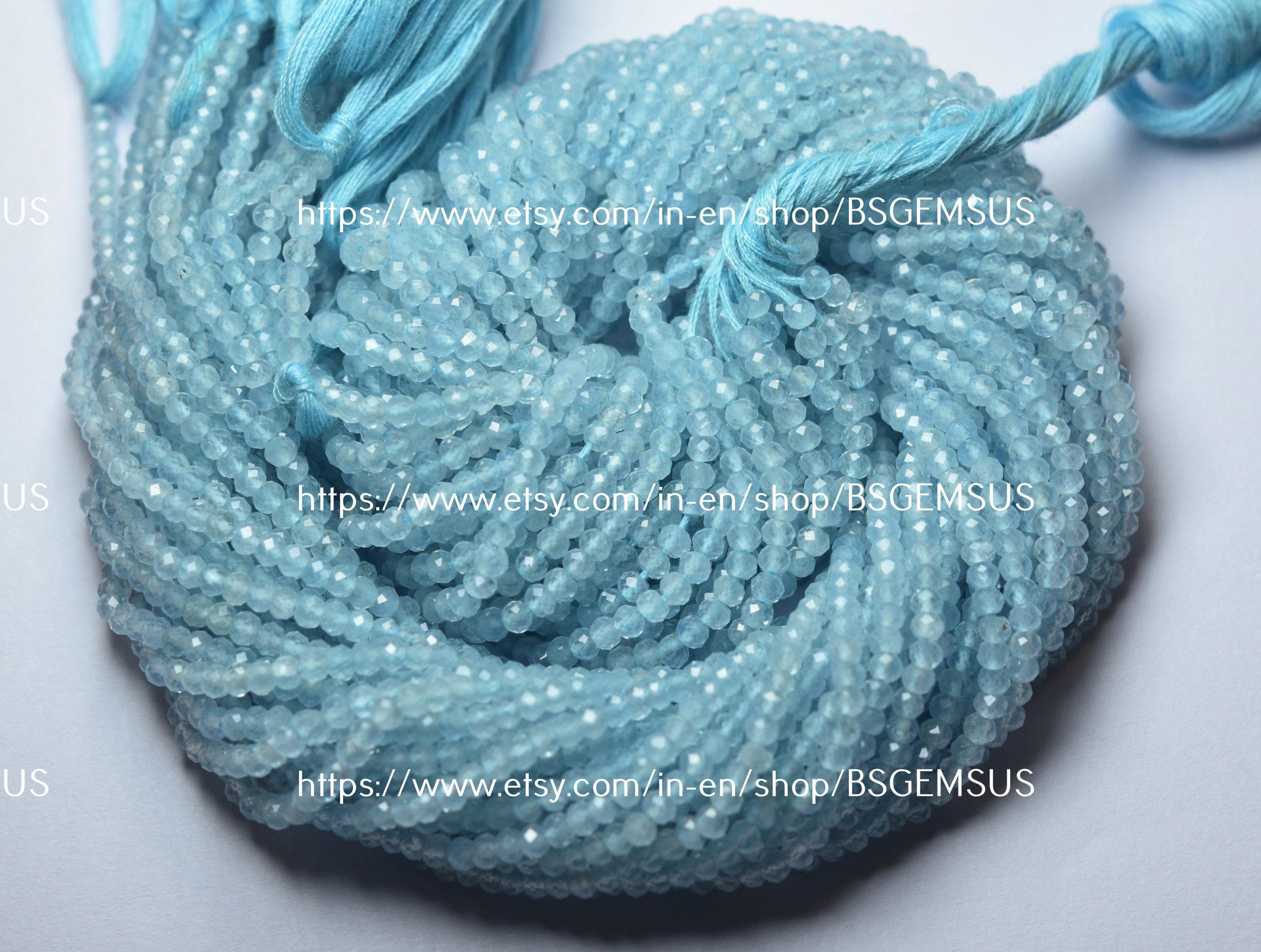 13 Inch strand, Natural Aquamarine Faceted Rondelles.3.40mm
