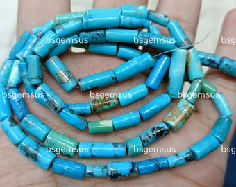 Full 13 Inches Strand,Natural Arizona Turquoise Smooth Tube Beads,Size 4x6 to 5x10mm