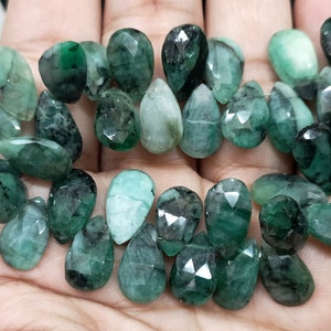 10 Beads, Natural Emerald Faceted Pear Shape Briolettes, Size variation