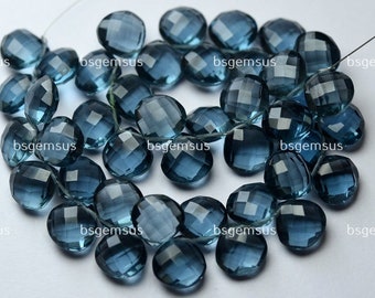 7 Inch Strand,Super Finest Quality,London Blue Hydro Quartz Faceted Heart Shape Briolettes,Size 8mm