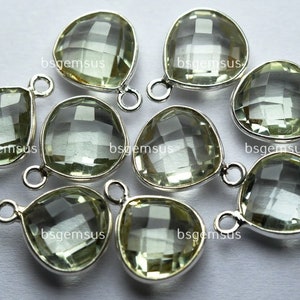 925 Sterling Silver,Natural Green Amethyst Faceted Heart Shape Connector,5 Piece Of  16mm App.
