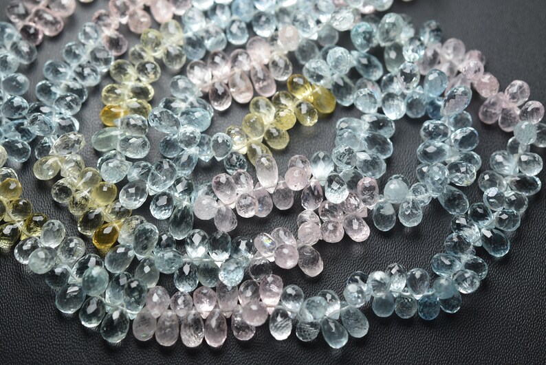 4 Inch strand,Natural Morganite Aquamarine Faceted Tear Drops Size 6-7mm