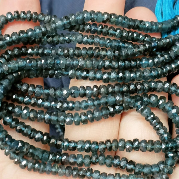 8 Inch Strand,Natural Teal Kyanite Faceted Rondelles,Size.4.5-4mm