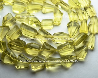 7 Inch Strand, Natural Lemon Quartz Faceted Nuggets  Shape Size 13-16mm