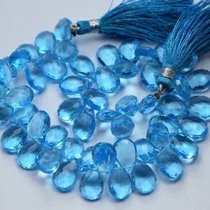 7  Inches Strand, Swiss Blue Hydro Quartz Faceted Pear Shaped Briolettes ,Size 7x10mm