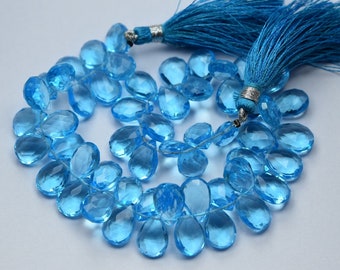 7  Inches Strand, Swiss Blue Hydro Quartz Faceted Pear Shaped Briolettes ,Size 7x10mm