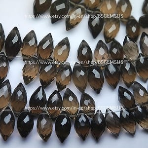 20 Pcs,Finest Quality, Natural Smoky Quartz Faceted Dew Drops Shaped Briolettes, 11-12mm Long Size,