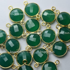 925 Sterling Vermeil Silver,Natural Green Onyx Faceted Coins Shape Pendant 17mm - 5 pcs