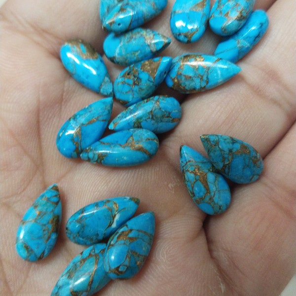 3 Matched Pair,Super Finest Quality,COPPER Turquoise Smooth Pear Shape Briolettes,Size 10x20mm