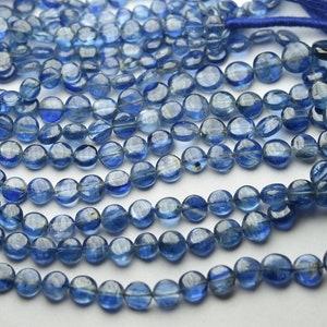 13 Inch Strand,Natural Blue Kyanite Smooth Coins Beads,Size.5-6mm