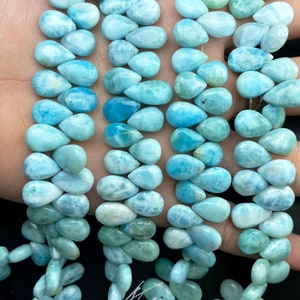 10 Pcs, Finest Quality, Natural Larimar Smooth Pear Shape Briolettes, Size 14-15mm