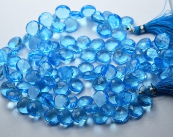 7 pollici Strand, Swiss Blue Hydro Quartz sfaccettato a forma di cuore Briolettes, dimensioni 11mm