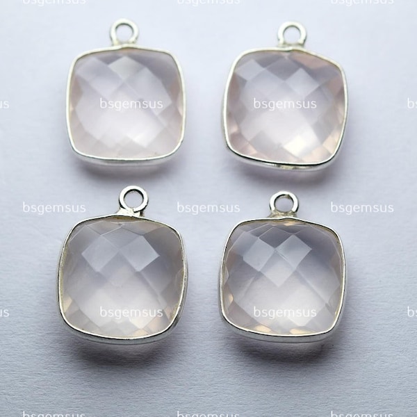 925 Sterling Silver,Natural Rose Quartz Faceted Cushion Shape Connector,5 Piece Of  12mm App.