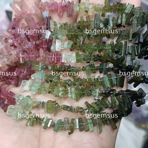 9 Inches Strand, Natural Multi Tourmaline Smooth Stick. 5-10mm