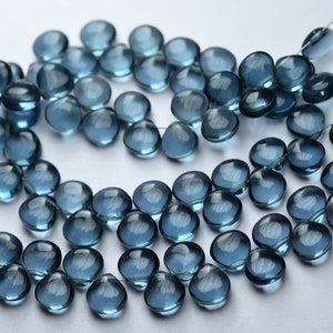 8 inch streng, superfijne kwaliteit, London Blue Quartz gladde briolettes met gladde Haert-vorm, maat 10 mm