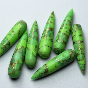 1 Matched Pair,Super Finest Quality,Green COPPER Turquoise Smooth Drops Shape Briolettes,Size 8x30mm