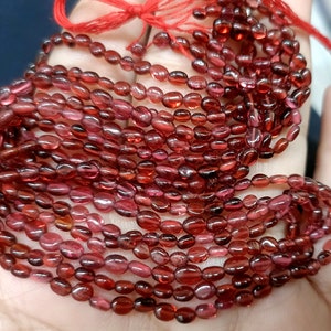 13 Inches Strand, Natural Mozambique Garnet Smooth Oval Beads, Size 4-5mm