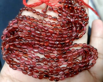 13 Inches Strand, Natural Mozambique Garnet Smooth Oval Beads, Size 4-5mm