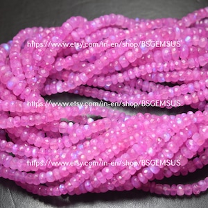 Filo da 13 pollici, qualità eccellente, rondelle sfaccettate in pietra di luna arcobaleno rosa tinto, misura 5-5,5 mm