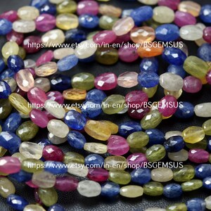 7 Inches Strand,Natural Multi Sapphire Faceted Oval Beads.Size 6-8mm