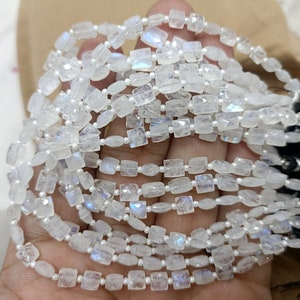8 Inch Strand, Rainbow Moonstone Faceted Rectangle Shape Beads, Size 7-5mm Approx