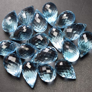 2 pcs,Side Drilled,Natural Sky Blue Topaz Micro Faceted Drops Shaped Briolettes,16-17mm,