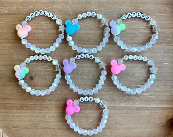 Glow In The Dark Mickey Mouse Personalized Bracelet, Name Bracelet, Personalized Beaded Name Bracelet, Glow In The Dark, Easter