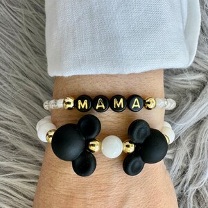 Personalized Mickey Mouse Bracelet: Silicon Bead, 14k Gold-Plated Classic Stack
