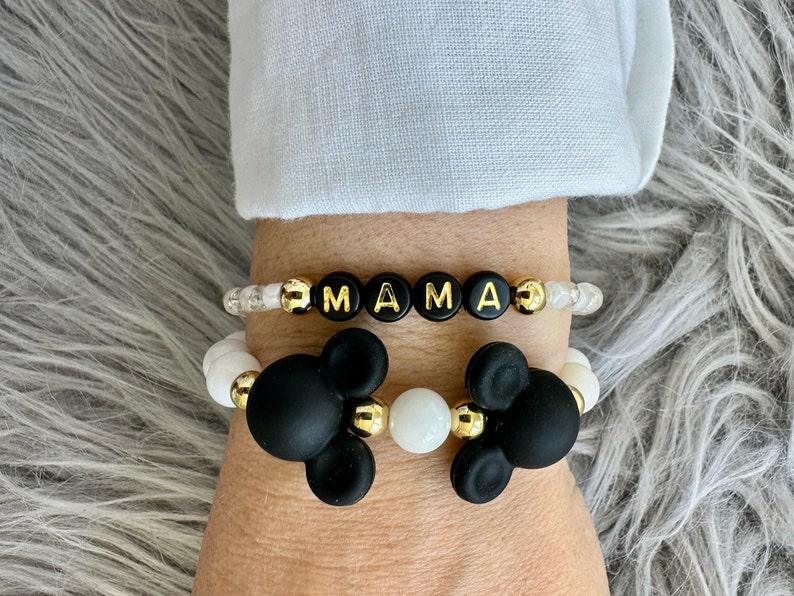 Personalized Mickey Mouse Bracelet: Silicon Bead, 14k Gold-Plated Classic Stack