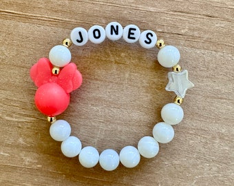 Glittery Minnie Mouse Personalized Bracelet, Minnie Name Bracelet, Personalized Beaded Name Bracelet, Disney Bracelet
